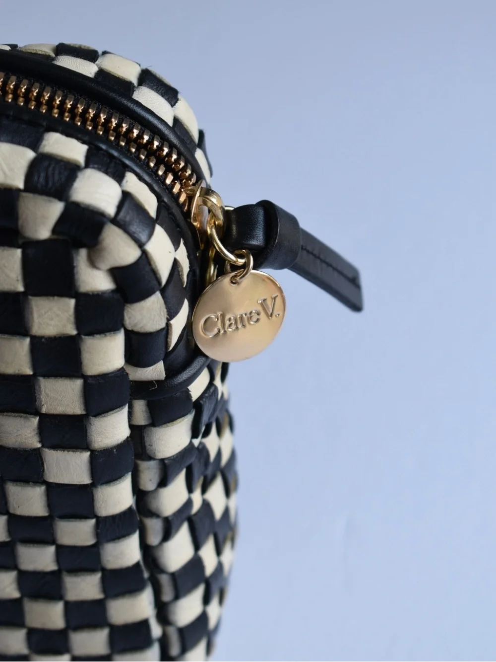 Clare V Midi Sac Black & Cream Woven Checker